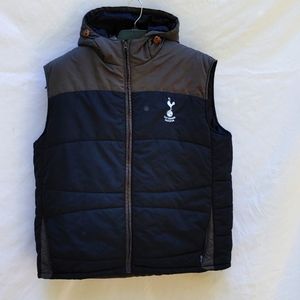 Men's original Tottenham Hotspur's vest, black & brown embroidered, hood, XL